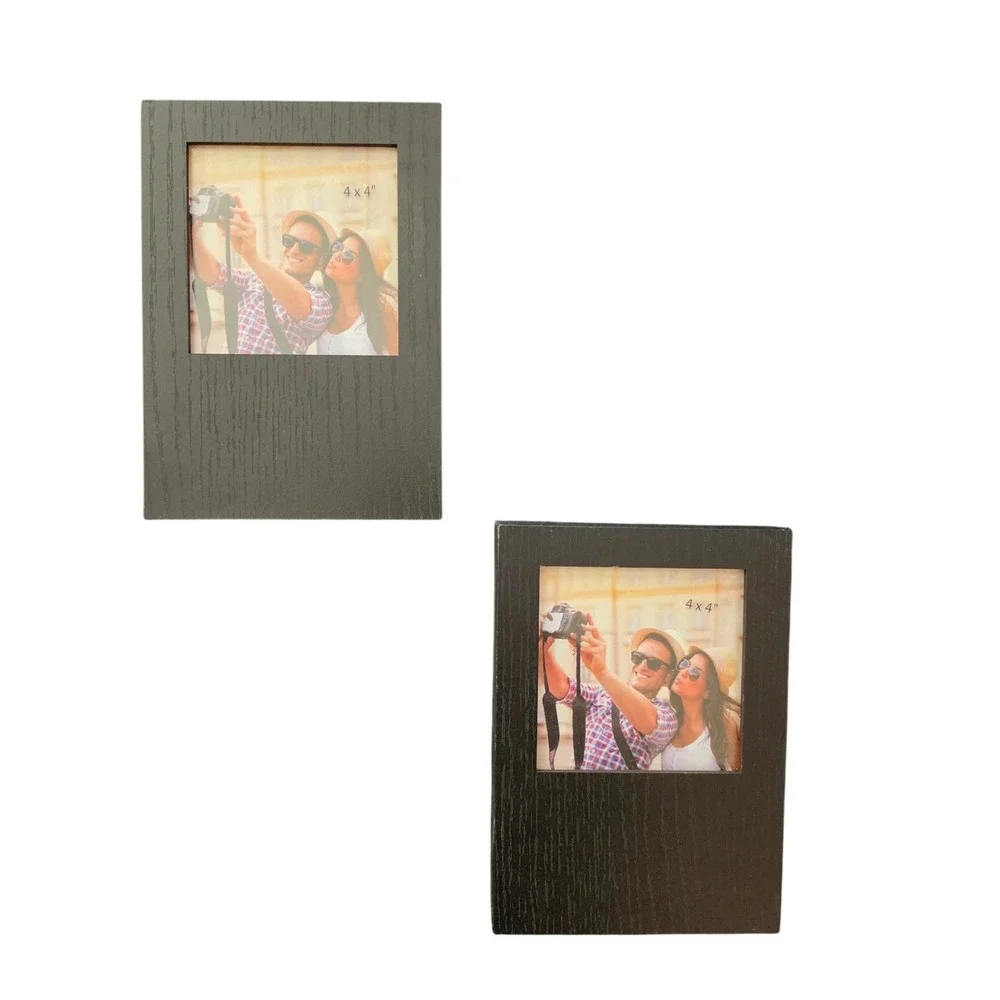 Set of 2 Black Wood 4x4 Box Photo Frames Room Essentials Modern Minimalist